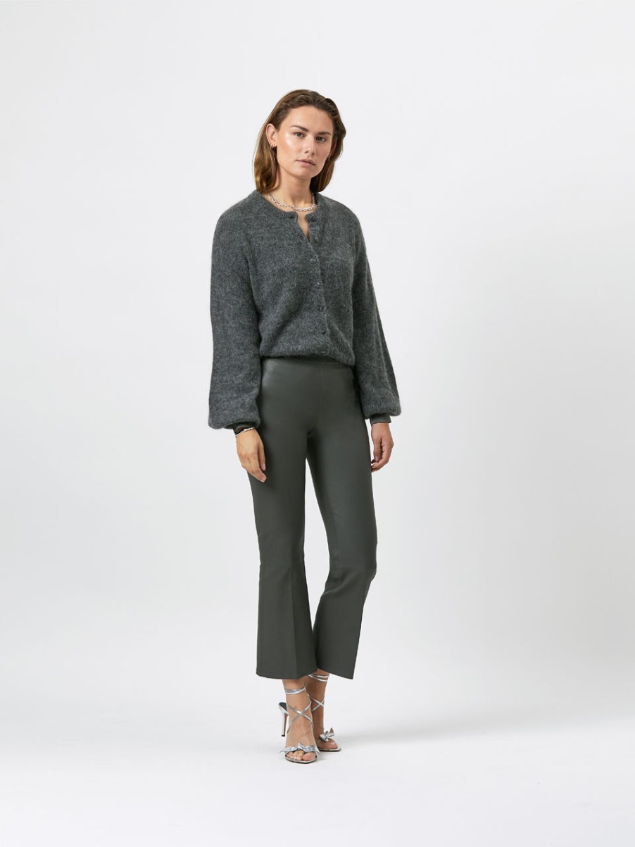 DANTE6 Tyson Crop Flare Leren Broek Grijs Online